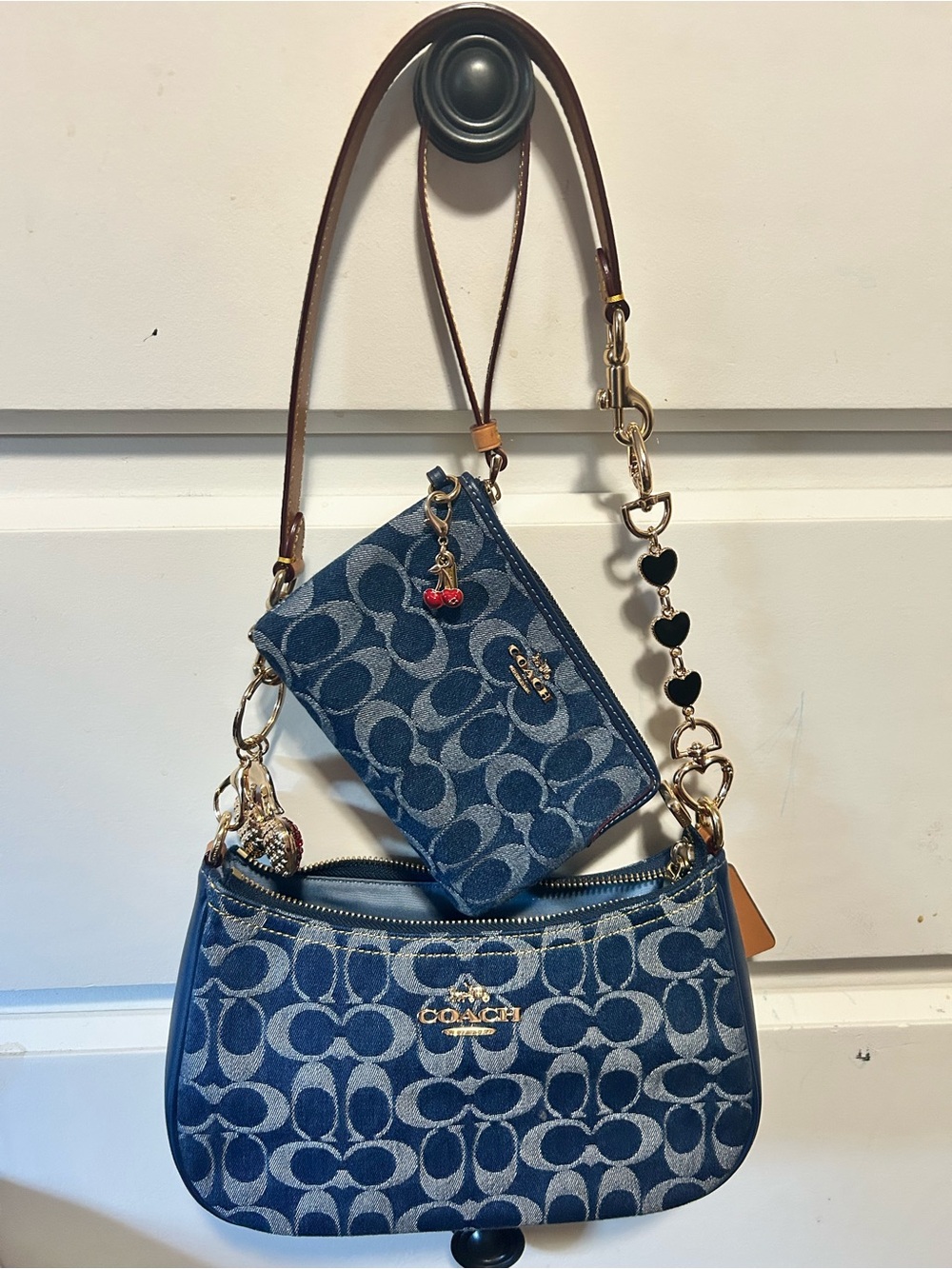 Coach Blue Signature Denim Terri Bag with Wristlet